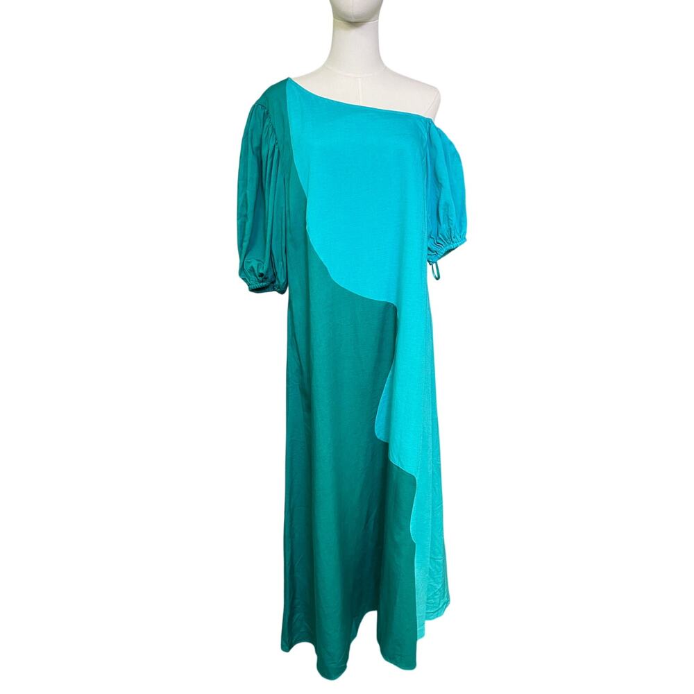 Crosby Mollie Burch Dress Womens M Green Asymmetrical One Shoulder Midi NWT